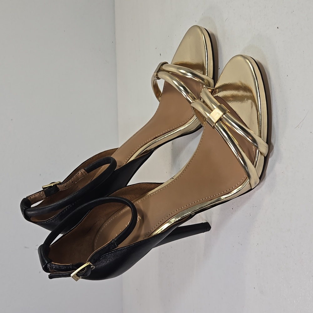 Calvin Klein Black and Gold High Heel Sandals - Picture 4 of 12